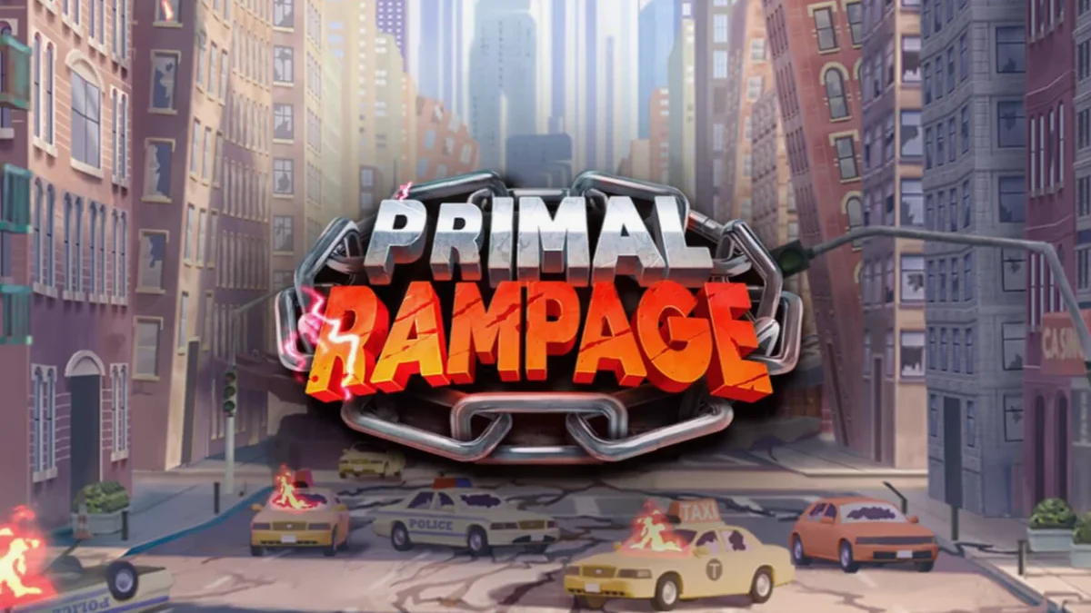 Cenário de selva e ruínas antigas no slot Primal Rampage